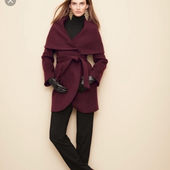 Tahari Marla Burgundy Wrap Coat - Picture 2 of 4